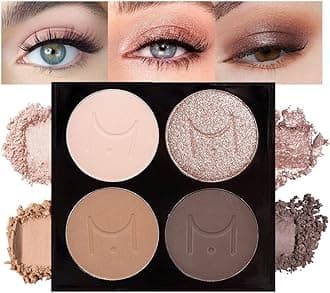 4 Colors Matte & Metallic Shimmer Eyeshadow, Velvety Creamy Formula Eye Makeup, Highly Pigmented, Blendable Nude Champagne Gold,Light&Dark Brown Eyeshadows for Women A Built-In Mirror 01#