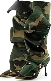 KaroNairy Knee High Boots for Women Pointed Toe Stiletto High Heel Boot Detachable Snap-off Panel Fold Over Fall Shark Boots