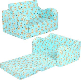 MOMCAYWEXCute Giraffe Kids Sofa, 2-in-1 Kids Couch Fold Out, Convertible Sofa to Bed for Girls and Boys