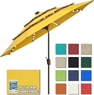EliteShade USA 10-Year-Non-Fading Solar 9ft 3 Tiers Market Umbrella with 80 LED Lights Patio Umbrellas Outdoor Table with Ventilation,Sunflower Yellow