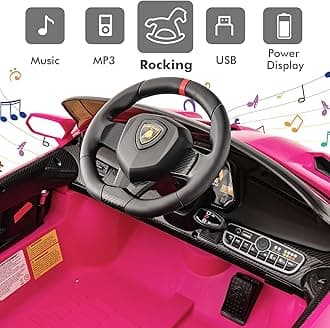 OLAKIDS 2 Seater Kids Ride On Car, 12V 4WD Licensed Lamborghini Veneno Electric Vehicle with Remote Control, Toddlers Battery Powered Toy Gift with 2 Speeds, Rocking Mode, Music, USB, MP3 (Pink)