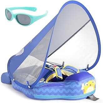 大きな浮力と快適性 Mambobaby Float キャノピーとテール付き アップグレード インフレータブルでないベビープールフロート マンボフロートスイムトレーナー ソリッド幼児用スイムフロート 調節可能なパールフォームベビースイムリング