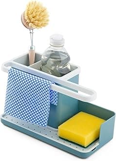 simplywire – Sink Tidy/Caddy – Kitchen Sink Organiser – Removable Drip Tray – Non-Slip – Teal Blue and White