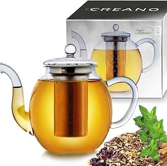 Creano Glass Teapot 1500ml - Stovetop Safe Tea Kettle with Stainless Steel Infuser and Glass Lid - Ideal for Preparing Loose Teas - Drip Free