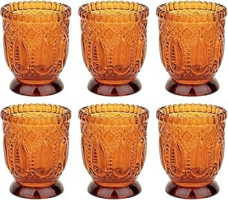 Koyal Wholesale 6Pcs Vintage Glass Amber Candle Holders 3 X 2.75 Fall Autumn Wedding Amber Votive Candle Holders Tealight Holder for Table Centerpiece Boho Rustic Baby Shower Home Decor