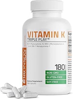 Bronson Vitamin K Triple Play (Vitamin K2 MK7 / Vitamin K2 MK4 / Vitamin K1) 180 Capsules