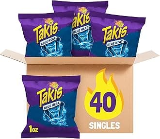 Blue Heat 40 pc / 1 oz Multipack - Intense Hot Chili Pepper Flavored Extreme Spicy Rolled Tortilla Chips - Individual Bags, Perfect for Tailgates, Parties, Lunchboxes or Lunches