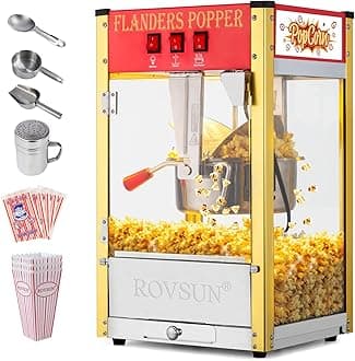 ROVSUN Popcorn Machine with 8 Ounce Kettle Makes Up to 32 Cups ETL Certified, Countertop Popcorn Maker Commercial Popcorn Machine Movie Theater Style w/Scoop, Oil Spoon & 3 Popcorn Cups