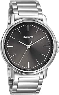 Essentials Quartz Analog Black Dial Silver Stainless Steel Strap Watch for Men - NS77083SM05W