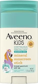Aveeno Kids Continuous Protection Mineral Sunscreen Stick Spf 50 For All Skins, 42G