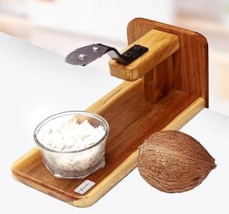 Traditional Polished Teak Table Top Coconut Scraper Chirava Grater Thengai Thuruvi with Stainless Steel Blade (Medium, 1000g)