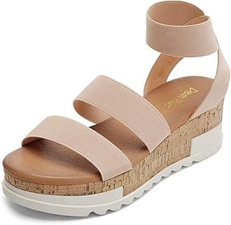 DREAM PAIRSWomens Elastic Strappy Wedge Sandals Platform Open Toe Summer Beach Low Wedges Shoes,Size