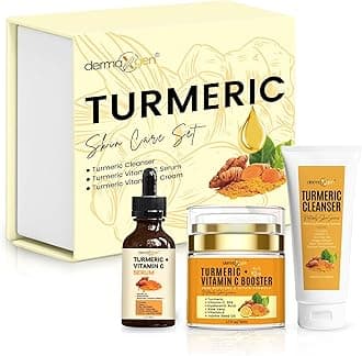 Glow Boosting Moisturizer, Organic Ingredients, Anti-Aging, Reduce Acne, Dark Spot Remover, Cleanser, Moisturizing Cream, Serum & Oil for Normal Oily Skin - Set of 3 (Turmeric Premium Set)
