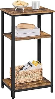 Yaheetech 3-Tier Tall Side Table, Open Shelf & Steel Frame, Industrial 75cm Sofa Side Telephone Table for Living Room Bedroom, Rustic Brown