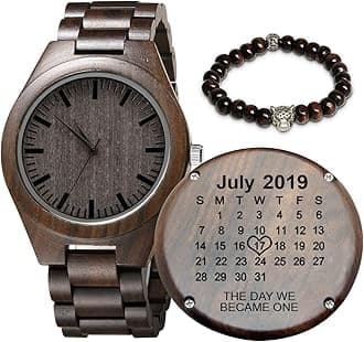 Engraved Wooden Watch for Men, Anniversary Birthday Gift for Men, Personalized Wood Watch Christmas Valentine's Father's Day for Dad Husband Boyfriend