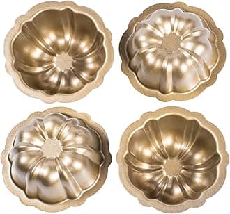 Mini Budtcake Pan, Air Fryer Cake Pan Egg Mold 4 Inch Nonstick Fluted Lava Cake Pans Mini Chocoflan Mold Flan Mold Individual Baking Cups Pumpkin Muffin Pans for Insta Pot Small Toaster Oven