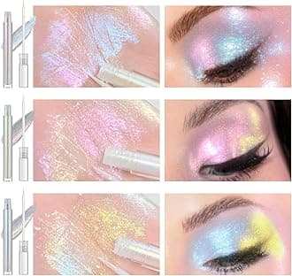 3PCS Multichrome Liquid Eyeshadow Set,Multi-Dimensional Fairy Makeup,High Pigment Waterproof Aurora Eye Shadow,Ultre Fine Tip Glitter Eyeliner (01 Aurora+02 Twilight+03 Moonbow)