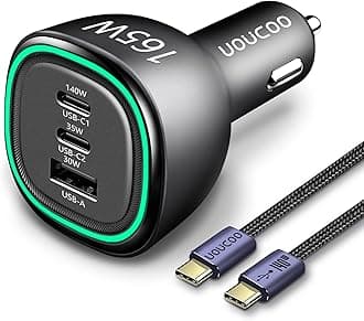 165W USB C Car Charger Fast Charging,UOUCOO Type C Car Charger PD3.1 140W PD3.0 100W Super Car Phone Charger Fast Charge Adapter for i Phone15Pro Samsung S22 S21 iPad M acBook pro Laptop Steam Deck