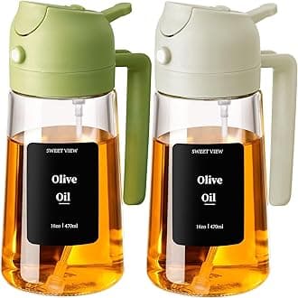 2PCS Oil Spray Bottle, 470ml 2 In 1 Glass Oil Sprayr & Pour for Kitchen, Air Fryer, Cooking, Salad, BBQ (Green,White)