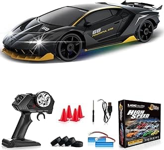 Remote Control Car RC Drift Car 2.4GHz 1:24 4WD 15KM/H High Speed Racing Sport Car with LED Lights Drifting Tire Racing Sport Toy for Adults Boys Girls Kids Gift 2Pcs Rechargeable Batteries