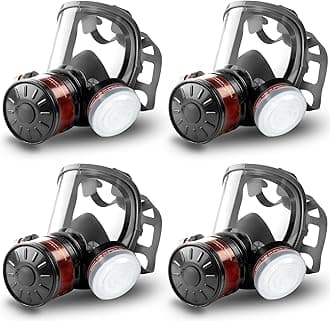 HANUU Gas Masks Survival Nuclear and Chemical, Gas Mask with 40mm Activated Carbon Filter and P-A-1 Filters, Tactical Full Face Respirator Mask for Vapor Chemicals Spray Paint Resin Dust (4 Pack)