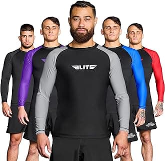 Elite Sports Men's Jiu Jitsu BJJ Rash Guard, Long Full Sleeve Compression Shirt for Sports Nogi Training, IBJJF Rank Color