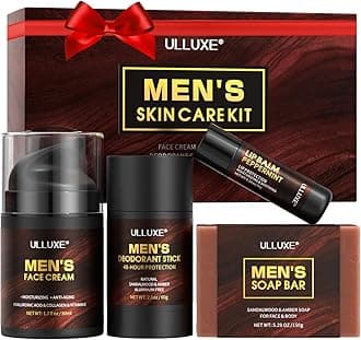 Skin Care Kit for Men, Face Skincare Lip Care & Body Care Sets, Mens Skincare Set with Face Cream, Lip Balm, Deodorant Stick & Bath Soap, Valentine's Day Gifts for Men, Husband Dad
