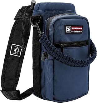 NATURE PIONEOR Water Bottle Holder with Adjustable Strap - 26/32/36/40/46/64oz Insulated Water Bottle Sling Carrier with Paracord Handle & 2 Pockets, Outdoor Sports, Hiking, Camping, Gym