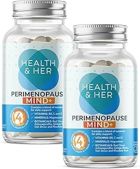 Health & Her Perimenopause Mind+ Supplements for Women - with Red Clover, Ashwagandha, Gingko Biloba - 2 Month Supply, 60 Capsules - Vegan & Gluten Free