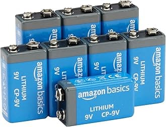Amazon Basics 8-Pack 9 Volt Lithium High-Performance Batteries, Up to 10-Year Shelf Life, Long Lasting Power