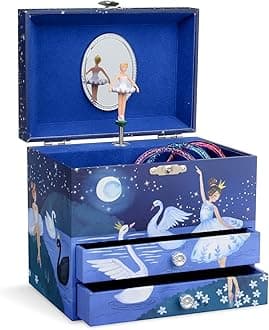 Jewelkeeper Blue Ballerina Jewellery Box - Musical Box with Swan Lake Tune, 2 Pull-Out Drawers - Treasures and Keepsakes Organiser for Necklace, Bracelet, Earring - 13.34 x 15.24 x 17.15 cm