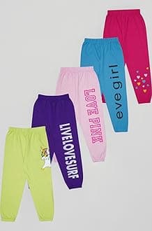 - Girls 100% Pure Cotton Printed Track Pants | Elastic Waist Loose Fit Casual Summer Wear | Soft Comfortable Kids Trousers Multicolor Combo (Pack of 5)
