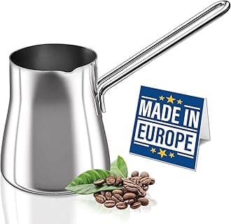 Turkish Coffee Pot 18/10 Stainless Steel, Stove Top Tea Maker, Milk Warmer, Greek Arabic Coffee Cezve Briki, 15 oz (Silver, Small)