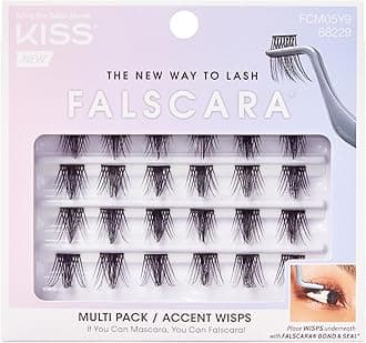 KISS Falscara Multipack False Eyelashes, Lash Clusters, Accent Wisps', 10mm-12mm-14mm, Includes 24 Assorted Lengths Wisps, Contact Lens Friendly, Easy to Apply, Reusable Strip Lashes