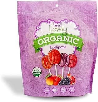 Lovely Candy Co. Organic Lollipops, Individually Wrapped, 7oz (1-Pack) | Vegan, Gluten-Free, Non-GMO, NO Artificial Colors or Flavors | Mango, Strawberry, Grape & Pomegranate