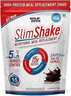 SlimShake Meal Replacement Shake, High Protein Weight Loss & Lean Meal Shake, Low Carb Protein Blend, Rich in 12 Vitamins & 10 Minerals, Weight Control & Management Protein Shake 15g Protein, 4.1g Dietary Fiber & Digestive Enzymes | Meal Replacement Shake for Men and Women [Chocolate Cream, 500g]