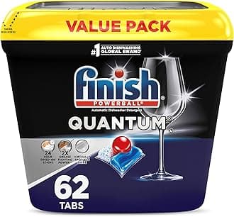 Finish Quantum Dishwasher Pods, No Pre-Rinse Dishwasher Detergent Soap Removes 24HR Dried-On Stain and Grease, Leaving a Virtually Spotless Shine, 62 Count