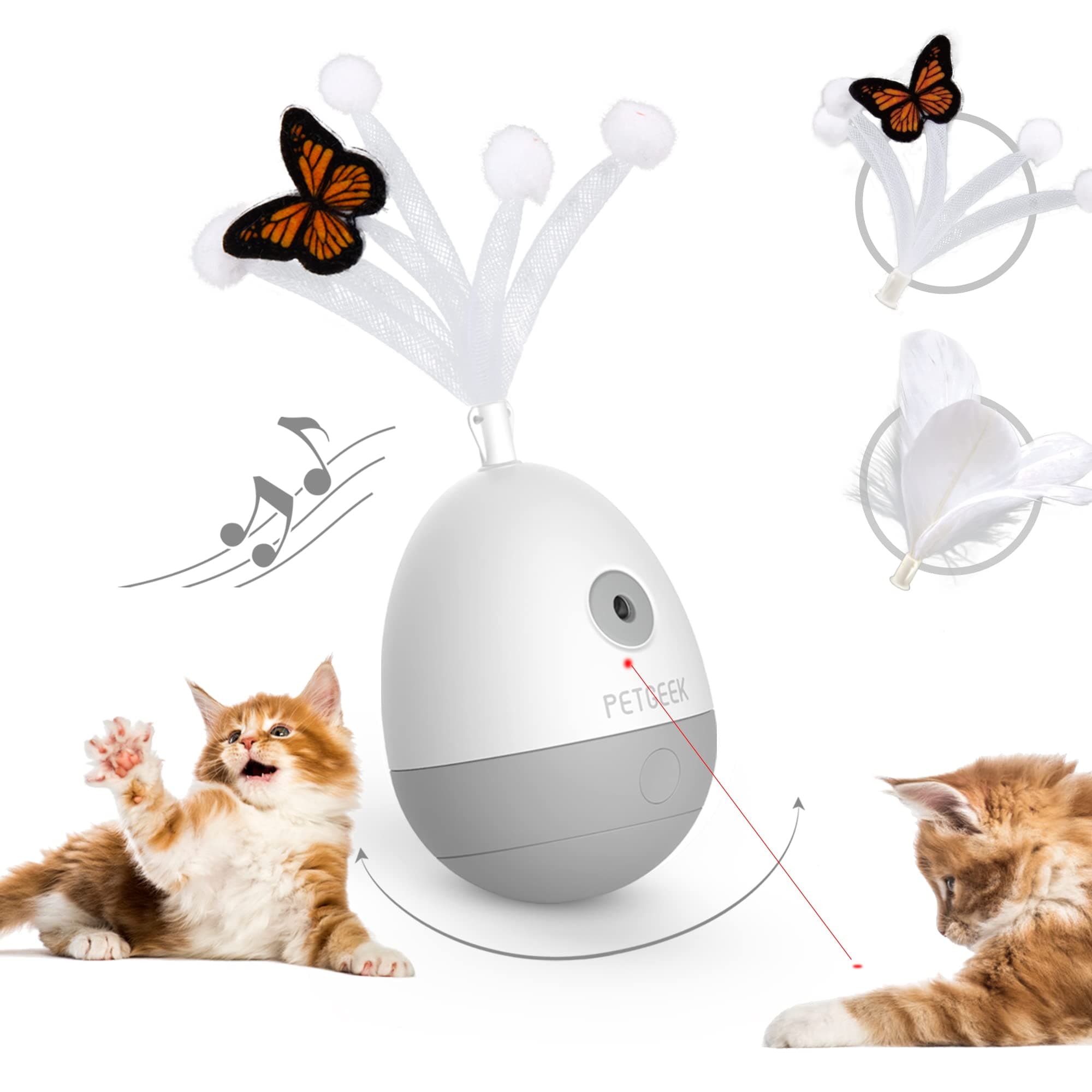 PETGEEK Interactive Cat Laser Pointer Toy with Bird Squeaky, Automatic Cat Wand Replacement, Cat Toys for Indoor Cats