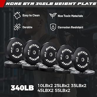 RitFit Squat Rack Power Cage Home Gym Package, Includes 1000LBS Power Rack with LAT Pull Down, Weight Bench, Rubber/Bumper Plates Set with Olympic Barbell (Package 1.9K (Bumper Plate 340LBS))-Grey