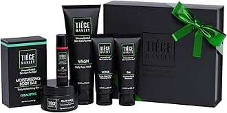 Skin Care Gift Box for Men, Silver Gifting Skincare Set With Daily Face Wash, Exfoliating Scrub, AM & PM Moisturizer, Clay Mask, Lip Balm, & Body Bar Soap, Men’s Skin Care, 6 Piece Set