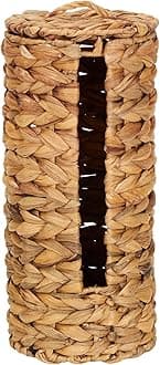 Household Essentials Wicker Toilet Paper Roll Holder, Handmade, Water Hyacinth Weave, Steel Frame, Removable Lid with Access Slot, and Eco-Friendly, Natural, Alloy