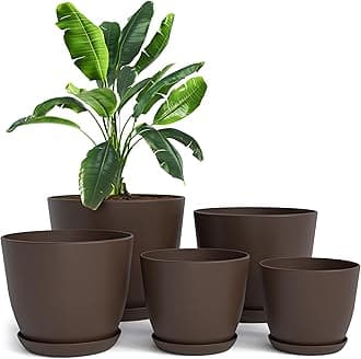 Utopia Home Plastic Planters Brown, Flower Nursery Pots Indoor Modern Decorative Plastic Pots for Plants, Succulents, Flowers, and Cactus 5 Pack, Multisize