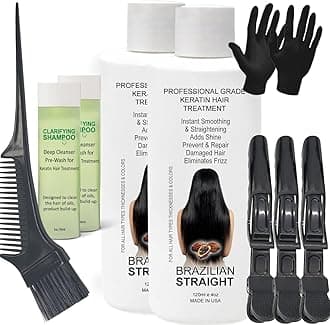 Real BRAZILIAN STRAIGHT Keratin Treatment Kit - Professional Results with Arganoil, Collagen & Amino Acid - Salon-Quality Straightening, Shiny Hair for 3-9 Months, All Hair Types, 8oz
