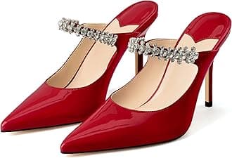 MIRAAZZURRA Women Heeled Mules Rhinestone Strappy Pointed Toe Mules Stiletto High Heels Slip On Bridal Sandals for Women