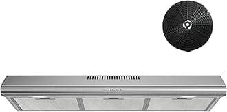 Under Cabinet Range Hood 36 inch with Ducted/Ductless Convertible, Slim Kitchen Vent Hood, LED Light, 3 Speed Exhaust Fan, Reusable Aluminum Filter, Push Button,Charcoal Filter