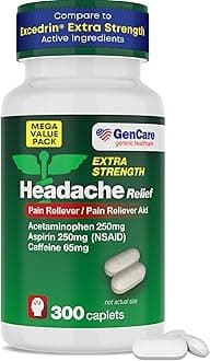 GenCare - Headache Relief Acetaminophen with Aspirin (NSAID) & Caffeine (300 Caplets) Value Pack | Head Pain, Muscle Aches, Back Pain & Body | Generic ExcedrEn Extra Strength