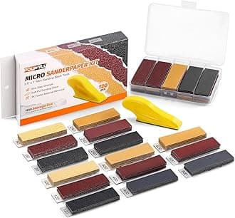 POLIWELL 120pcs Micro Detail SanderPaper Kit with Storage Box,3.5” x 1” Hand Sanding Block for Small Projects,3-in-1 Sand Paper Kit,80-600 Grit Sandpaper Assortment Pack for Wood Tight Narrow Spaces