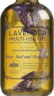 Lavender Multi-Use Oil for Face, Body and Hair - Organic Blend of Apricot, Vitamin E, Fractionated Coconut and Sweet Almond Oil Moisturizer for Dry Skin, Scalp and Nails - 4 Fl Oz