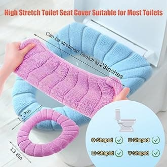 Legigo 5 Pack Thicker Bathroom Toilet Seat Cover Pads- Soft Warmer Toilet Seat Cushion Cover Stretchable Washable Fiber Cloth, Easy Installation Comfortable Toilet Lid Seat Cover(Pumpkin Modelling)