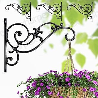 Sharpex Wall Mounted Metal Bracket | Decorative Wall Hook Plant Hanger for Hanging Pots, Bird Feeders, Flower Baskets, Planters, Lanterns, Lamps, and Wind Chimes for Indoor/Outdoor Use (Black, 4 Pc)